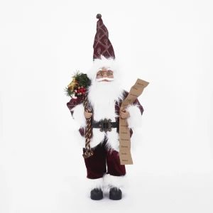 Babbo Natale in piedi su sci con sacco portadoni, in poliresina.