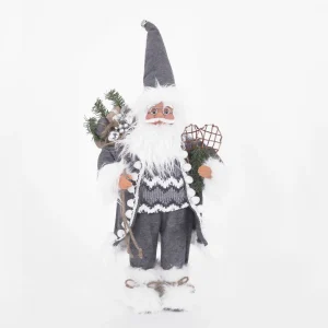 Babbo Natale in piedi su sci con sacco portadoni, in poliresina.