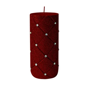 Candela cilindrica glitterata oro con strass, disponibile in due misure: BIG and Small.