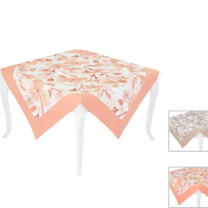 Centrotavola in lino e cotone con stampa floreale ed orlo a giorno