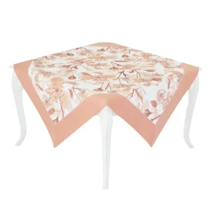 Centrotavola in lino e cotone con stampa floreale ed orlo a giorno