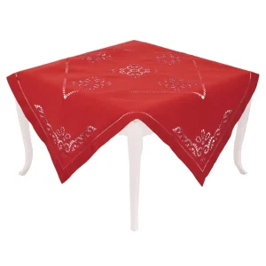 Centrotavola tinta unita rosso ricamato a mano