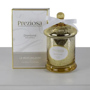 Cofanetto, in vetro e dorato, con candela profumata