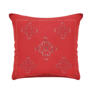 Copricuscino du2019arredo con zip tinta unita rosso ricamato a mano