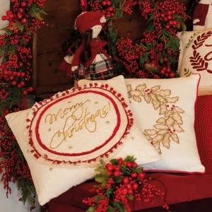 Copricuscino in cotone con ricamo oro