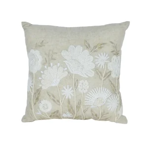 Copricuscino in velluto con ZiP lavorati con ricami floreali e perline applicate.