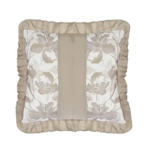 Cuscino arredo in lino e cotone con stampa floreale ed orlo a giorno