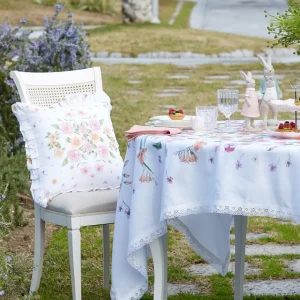 CUSCINO LINO E COTONE CON STAMPE FLOREALI E PIZZO