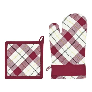 Guanto forno e presina a quadri con bordo tinta unita disponibile in 2 varianti colore