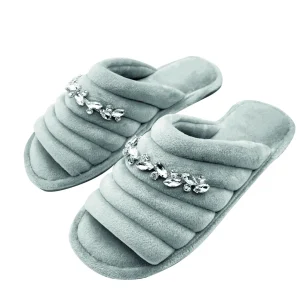 Pantofole donna antiscivolo con pietrine a foglia applicate, disponibile in diversi colori e misure.