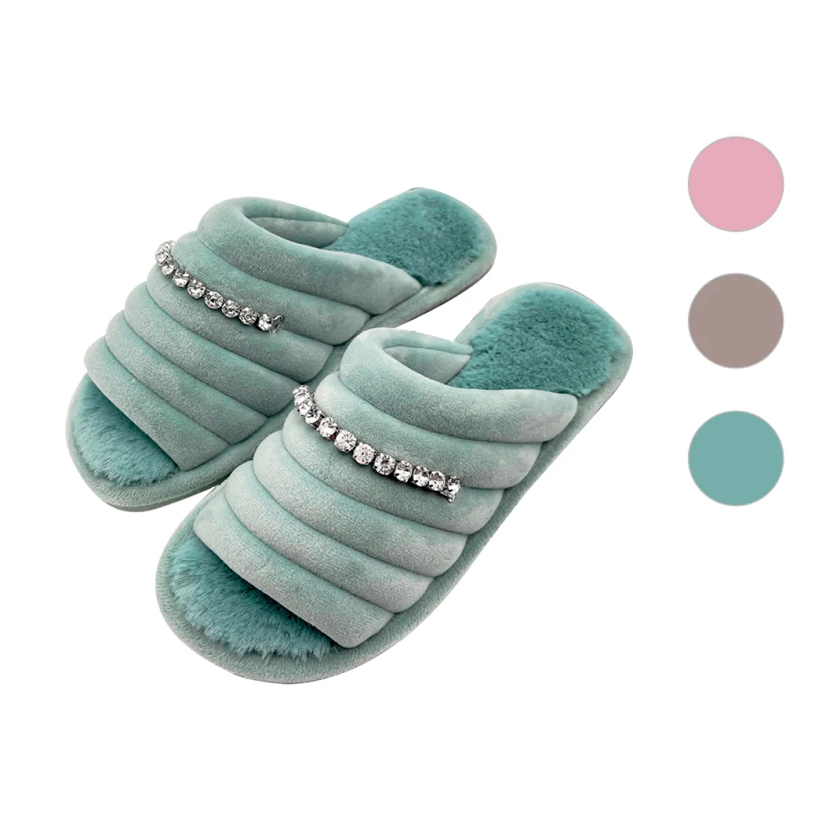 pantofole_donna_antiscivo_1-11.webp Pantofole donna antiscivolo in pelliccia e pietrine applicate, disponibile in diversi colori e misure.