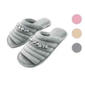 Pantofole donna antiscivolo con pietrine  a foglia applicate, disponibile in diversi colori e misure.