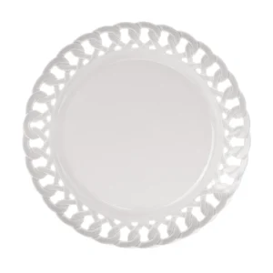 Piatto tondo da portata in porcellana con bordo lavorato traforato ,disponibile in diversi colori