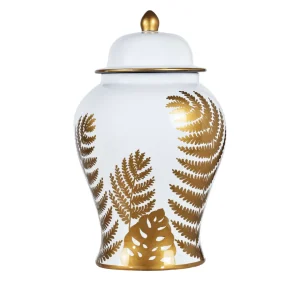 Potiche bianca con decoro oro satinato dipinto a manornrnDimensioni 26x26x45