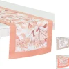 Runner in lino e cotone con stampa floreale ed orlo a giorno