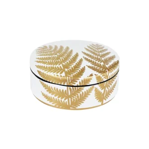 Scatola bianca in porcellana dipinta a mano con decoro oro