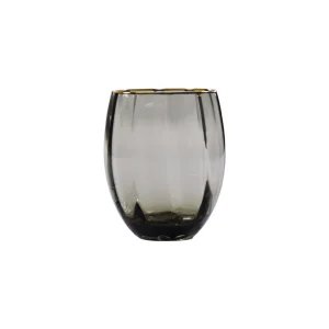 Set 2 bicchieri vetro fumu00e8 grigio con profilo oro