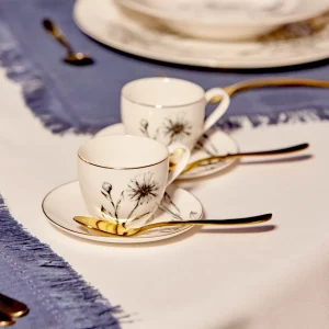 Set 4 tazze da caffu00e8 Porcellana New Bone China decoro floreale nero