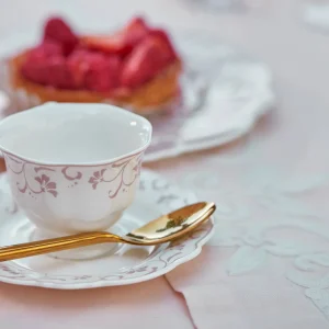 Set 2 tazze da caffu00e8 Porcellana New Bone China decoro floreale cipria