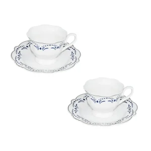 Set 2 tazze da caffu00e8 Porcellana New Bone China decoro blu e profilo argento
