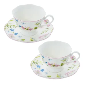 Set 2 tazze da thu00e8 Porcellana New Bone China decoro floreale colorato