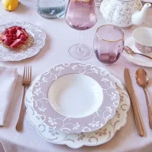 Set Piatti Porcellana New Bone China decoro floreale cipria