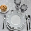 Set Piatti Porcellana New Bone China bianco e naturale con profilo argento