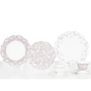 Set Piatti Porcellana New Bone China decoro floreale cipria