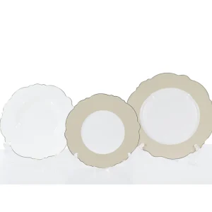 Set Piatti Porcellana New Bone China bianco e naturale con profilo oro