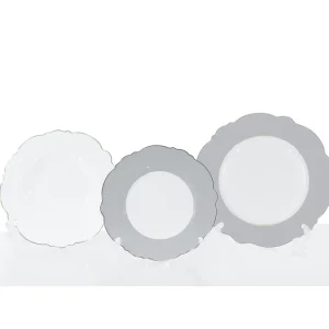 Set Piatti Porcellana New Bone China bianco e naturale con profilo argento