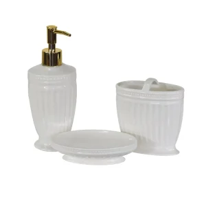 Set 3pz accessori bagno con lavorazione in rilievo disponibile in 3 varianti di colore