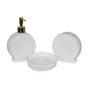 Set 3pz accessori bagno con lavorazione in rilievo disponibile in 3 varianti di colore