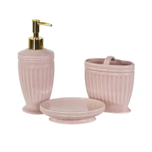 Set 3pz accessori bagno con lavorazione in rilievo disponibile in 3 varianti di colore