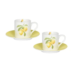 Set 8pz Caffu00e8 Capri con dipinto limoni composto da: 4pz TAZZINE + 4pz PIATTINI