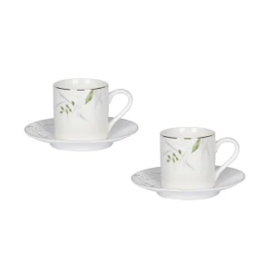 Set 8pz Caffu00e8 Versailles con profilo oro e dipinto di fiori di tiglio e foglie composto da 4pz tazzine + 4pz piattini
