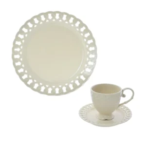 Set 3pz dessert/thu00e8 in porcellana disponibile in 3 colori