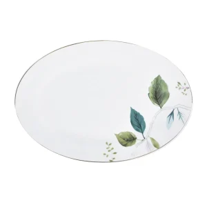 Set 2pz piatti ovali da portata/vassoio Versailles con profilo oro e dipinto di fiori di tiglio e foglie