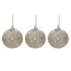 Set 3pz sfera vetro soffiato glitter bianco/oro