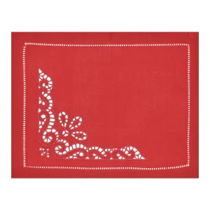 Set 2pz tovagliette/sottopiatti tinta unita rosso ricamate a mano
