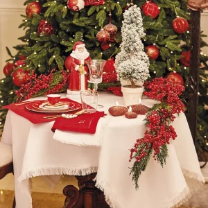 Set 2pz tovagliette/sottopiatti tinta unita rosso ricamate a mano