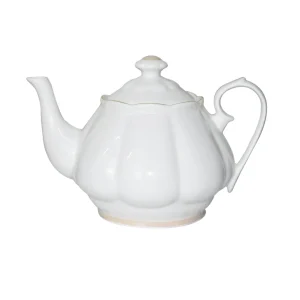 Teiera Porcellana Elegance New Bone China bianco e naturale con profilo oro