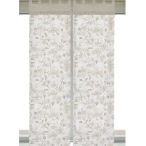 Tende in lino e cotone con stampa floreale ed orlo a giorno