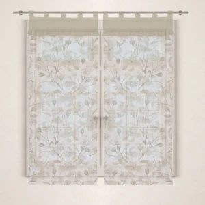 Tendine in lino e cotone con stampa floreale ed orlo a giorno