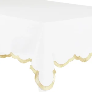 Tovaglia con bordo smerlato e ricamo oro