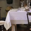 Tovaglia in lino con ricamo punto a giorno e fascia