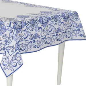 TOVAGLIA IN LINO E COTONE CON STAMPA STILE MAIOLICHE