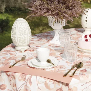 Tovaglietta americana in lino e cotone con stampa floreale ed orlo a giorno