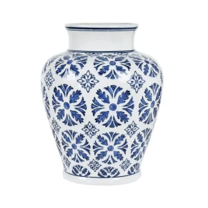 Vaso bianco con decoro blu cobaltornrnDimensioni 23x23x29