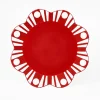 Vassoio decorativo tondo con bordo ondulato rosso, in poliresina.